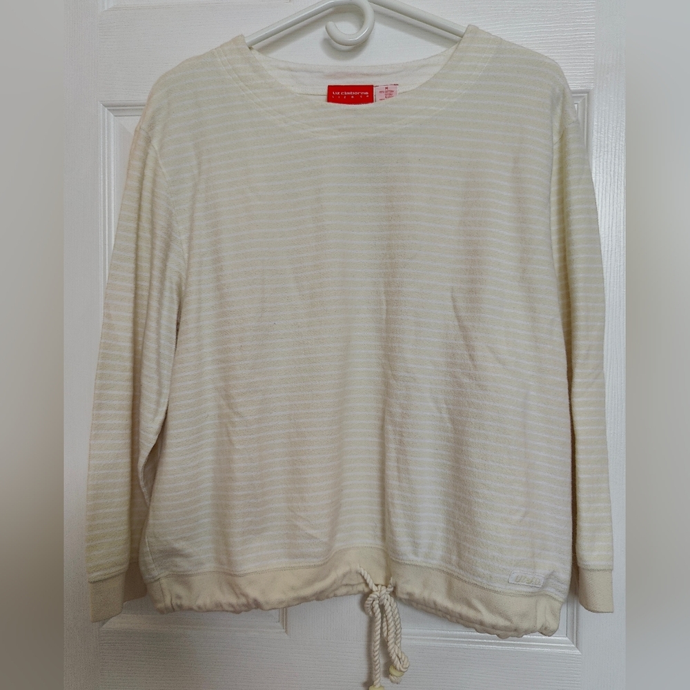 Liz Claiborne Cream & White Striped Tie Up Sweater